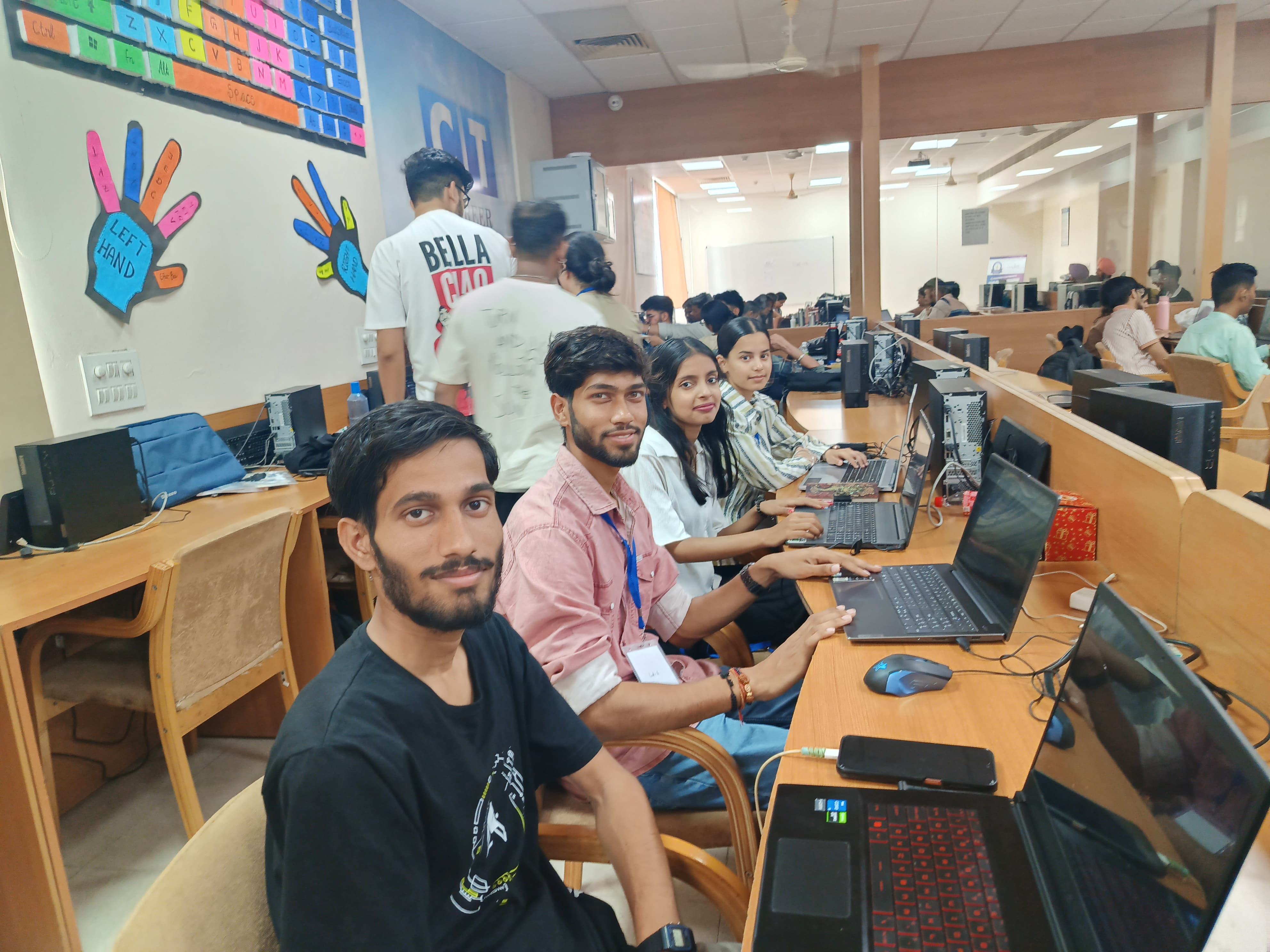 Team members focused on programming during the 36-hour sprint