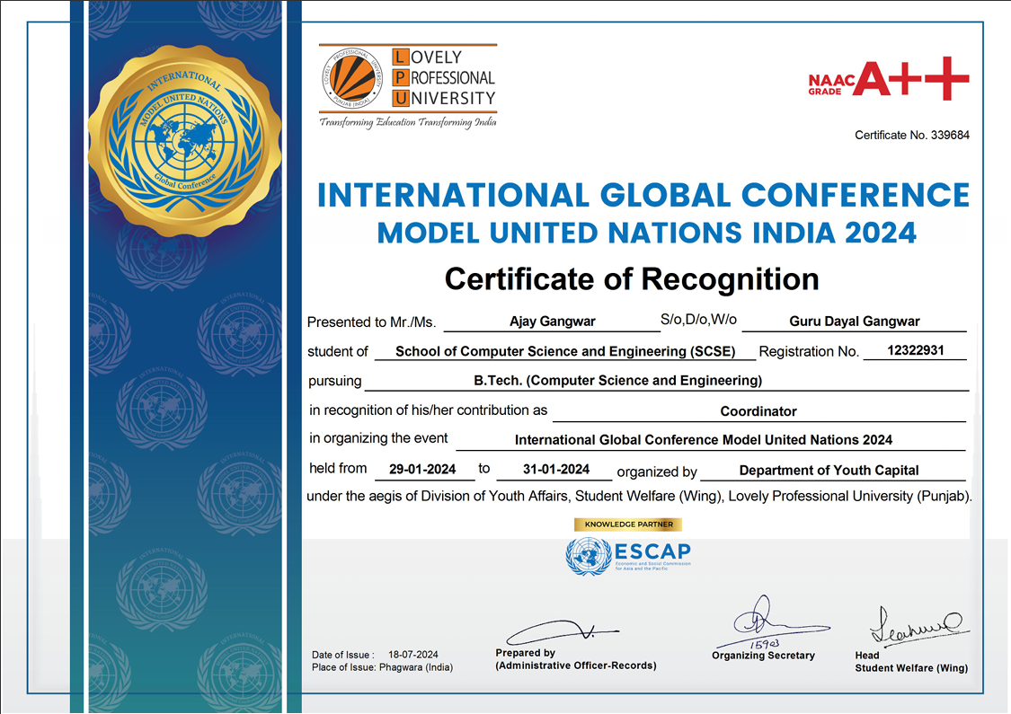 Official Certificate of Recognition